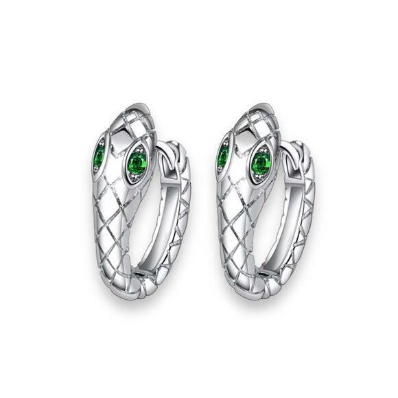 NWT Huggie Hoop Snake Earrings 14K Gold Plated Green CZ Minimalist Dainty - Picture 6 of 10